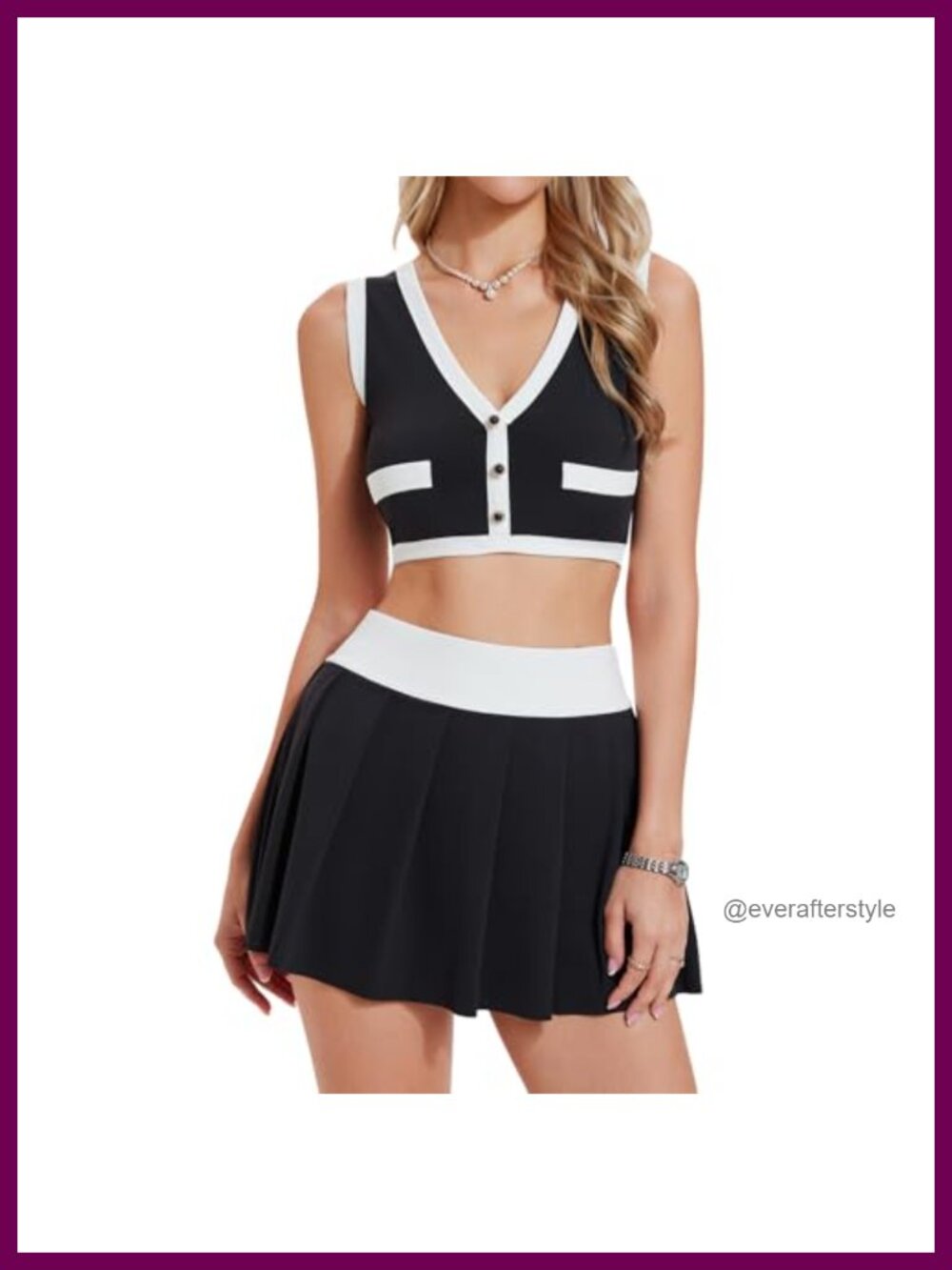 Two Piece Tennis Skirt Set Tank Top Golf Outfit Pleated Skort
